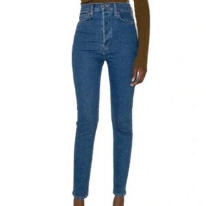 RE/DONE 90's Orginals Ultra High Rise Skinny Jean in 70s Blue Button Fly Size 26